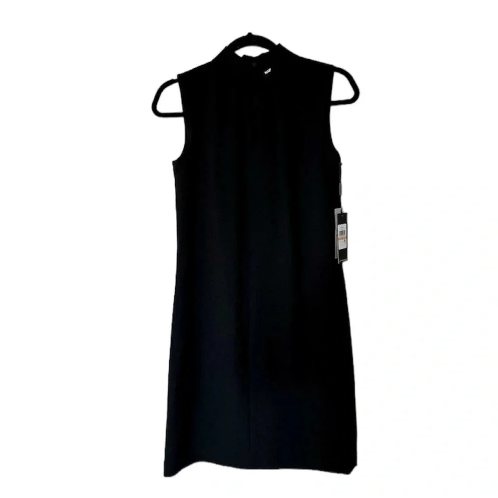 Karl Lagerfeld Sleeveless Black Mock V-Neck Zip Up Dress with Side Slit Sz 2 NWT